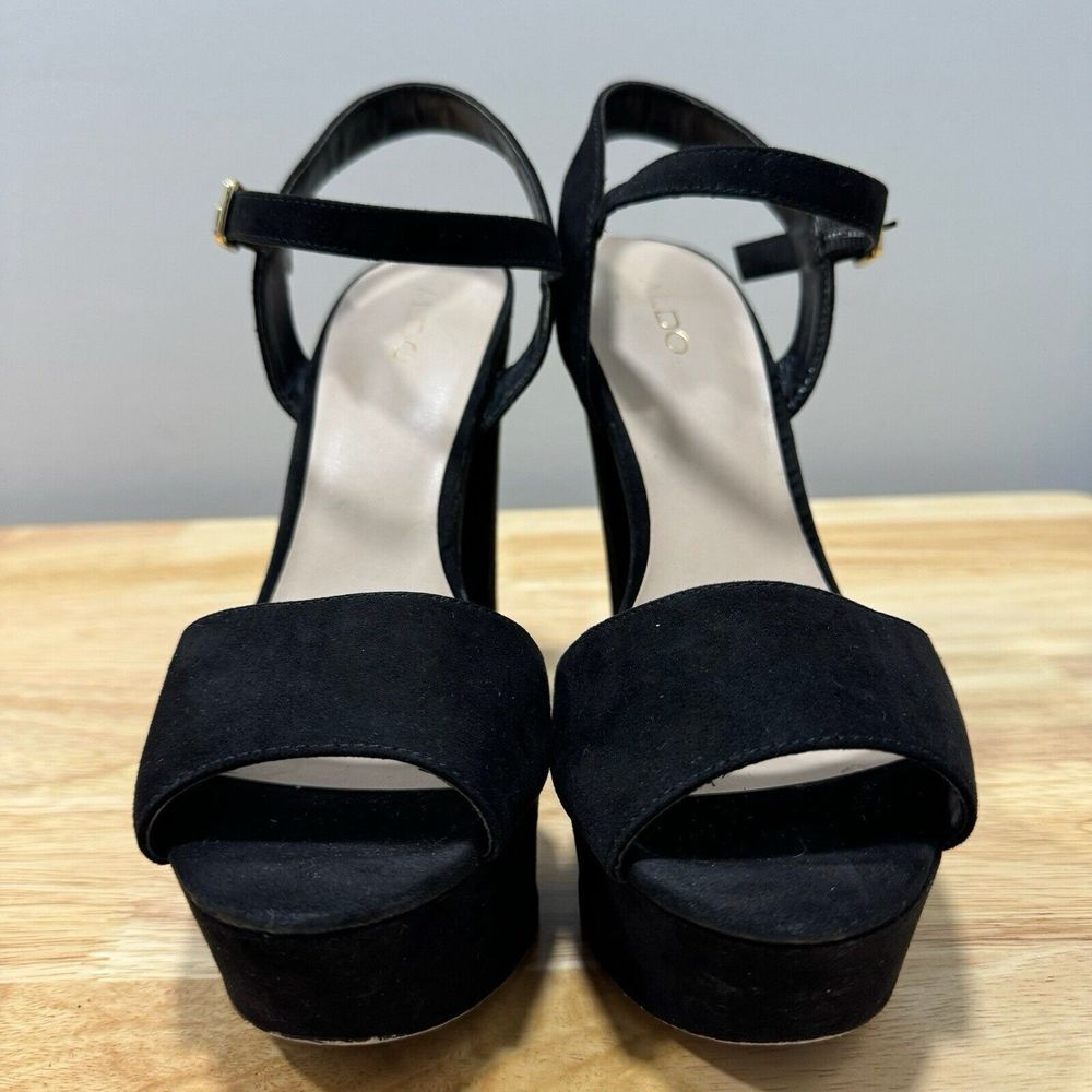 ALDO SANDALS WOMENs 7.5 Black HEELS  ‎ BLOCK HEEL ANKLE STRAP Going Out Date